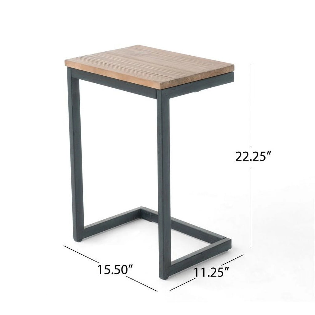 Fir Wood Outdoor C-Shaped Patio End Table X3112