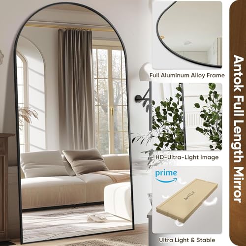 71"x32" Arched Black Full Length Mirror with Stand H8632