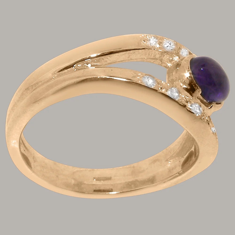 18k Rose Gold Natural Amethyst Diamond Band Ring E292