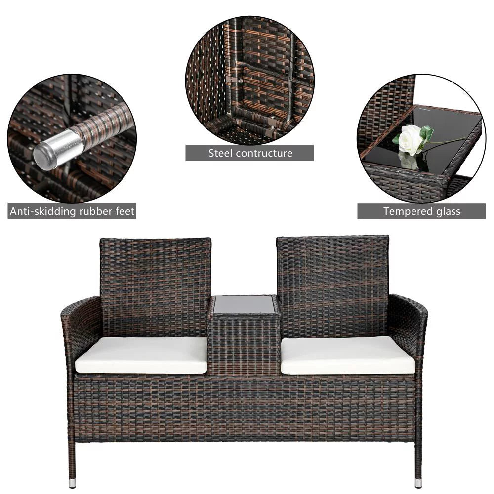 Rattan Wicker Chairs with Table and Two Removable Cushions Q35809