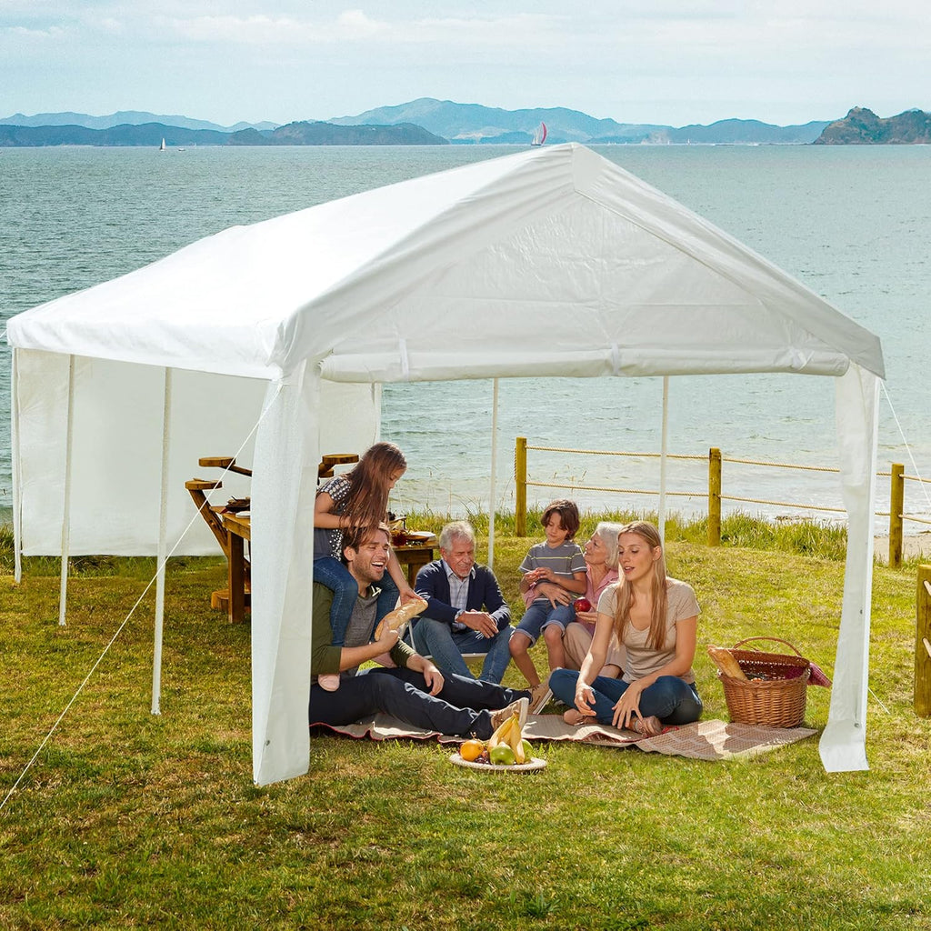 White Galvanized Frame Carport with Removable Sidewalls R1728