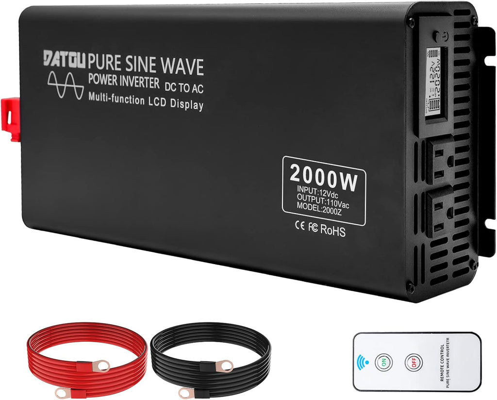 2000W Pure Sine Wave Power Inverter DC 12V to 110V AC with 2 AC Outlets R980046