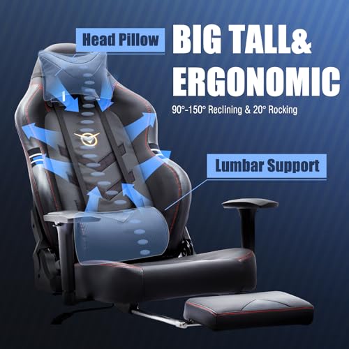 Big and Tall Gaming Chair with Footrest Ergonomic High Back Reclining Y550