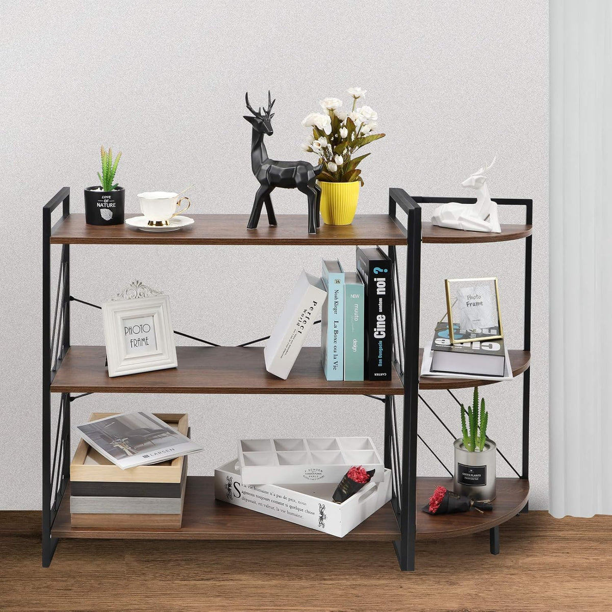 3 Tier Industrial Bookshelf, Walnut I15579