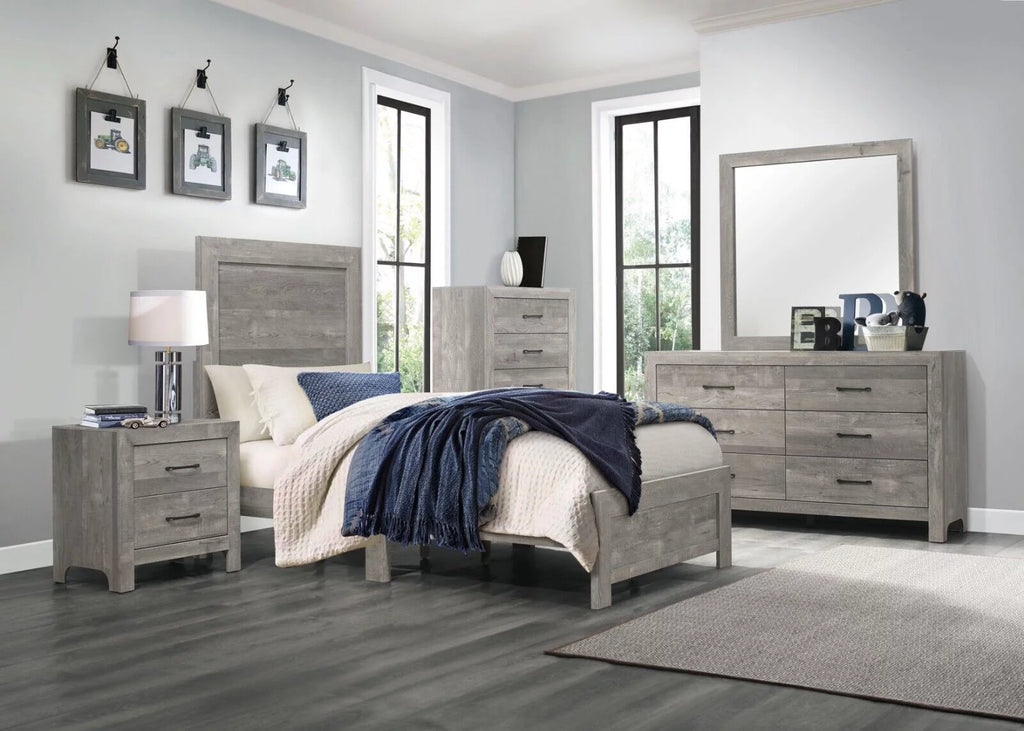 4pc Twin Size Bedroom Set with Nightstand Dresser Mirror P651
