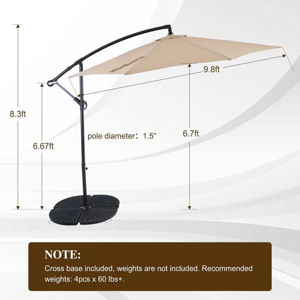 10ft Beige Patio Offset Cantilever Umbrella with Crank Handle O923