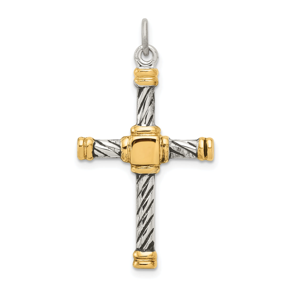 18K Gold Plated Sterling Silver Cross Charm Pendant with Cable Chain Necklace V4662