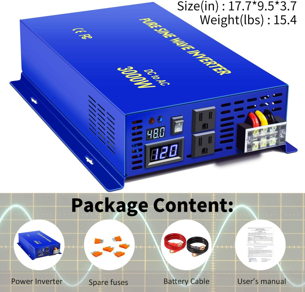 3000 watt 48v DC to AC 120v Pure Sine Wave Power Inverter K384