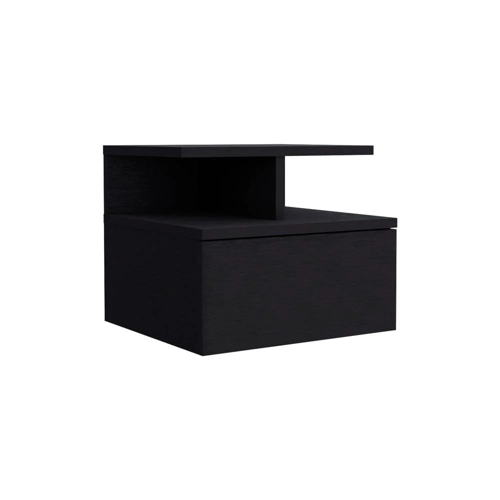 Black Floating Nightstand with Single Drawer and 2-Tier Shelf G49861