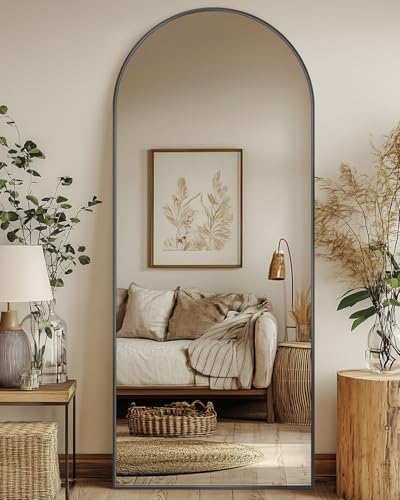 71"x32" Arched Black Full Length Mirror with Stand H8632