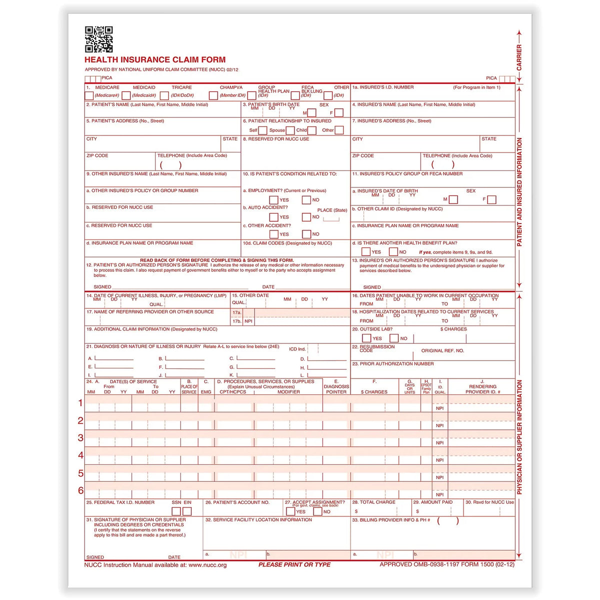 CMS-1500 Health Insurance Claim Form F1771