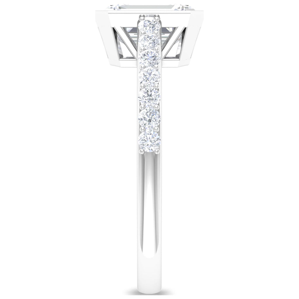 Octagon Cut Moissanite Solitaire Ring in Bezel Setting with Surface Side Stones, 10K White Gold, US 3.50 X828448