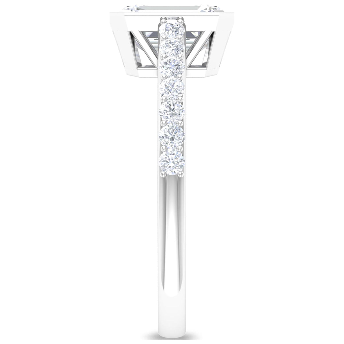 Octagon Cut Moissanite Solitaire Ring in Bezel Setting with Surface Side Stones, 10K White Gold, US 3.50 X828448