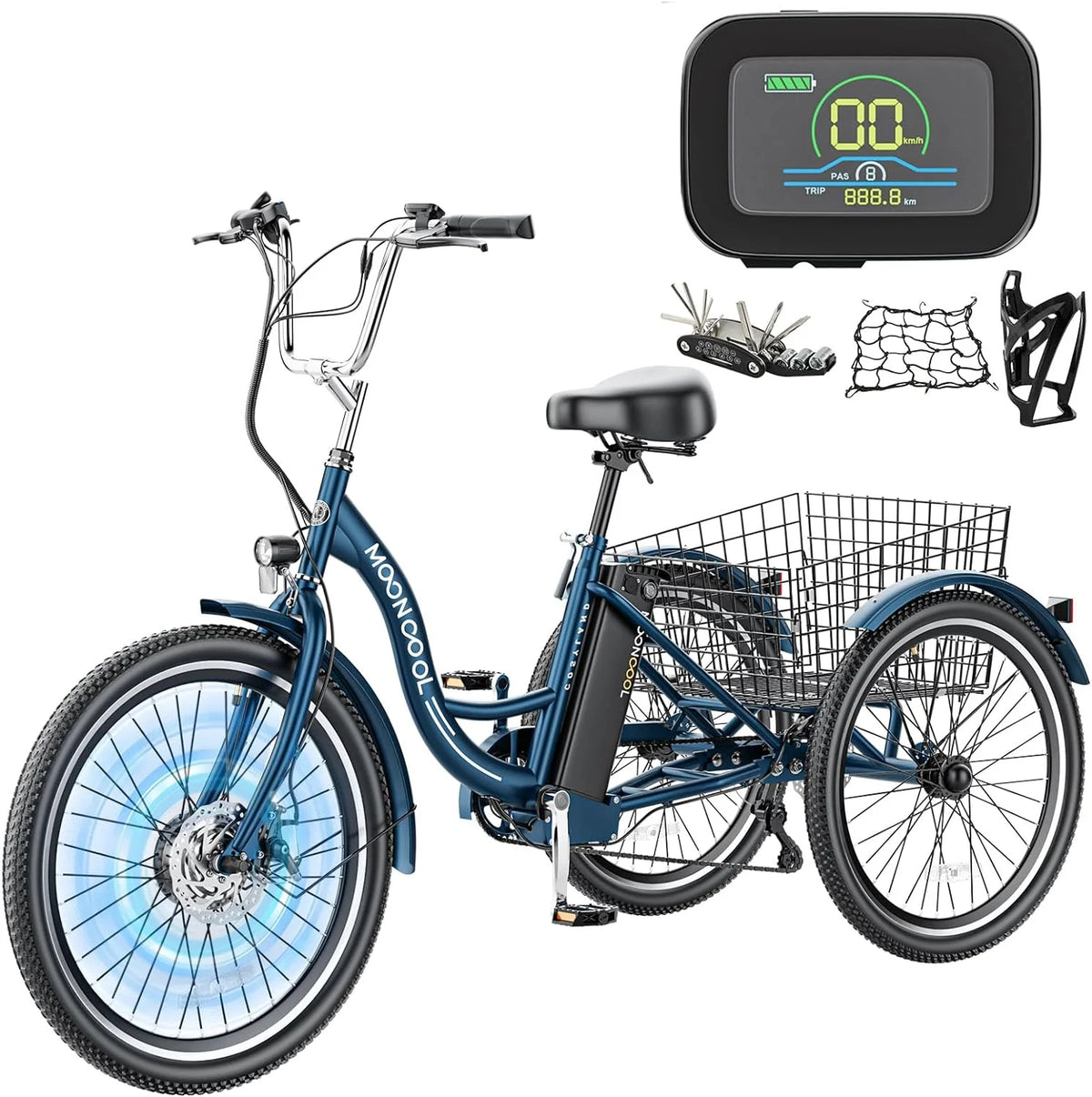 24 26 3 Wheel Electric Tricycle 350W 36V 7 Speeds with Large Basket M4324