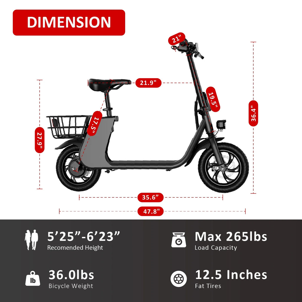 Foldable Electric Scooter with Seat and Carry Basket B122