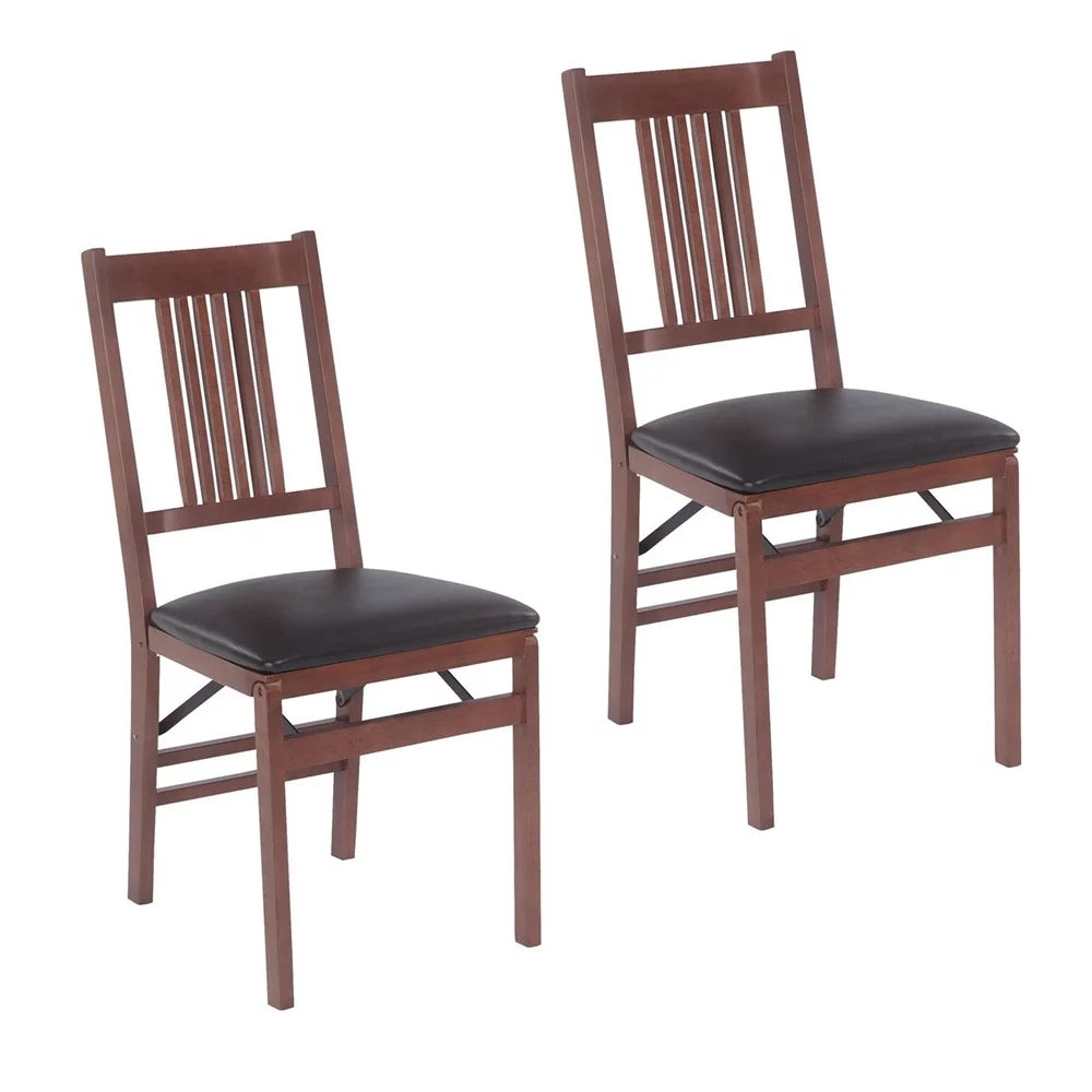 Fruitwood Folding Chair with Black Vinyl Seat 2-Pack U66414