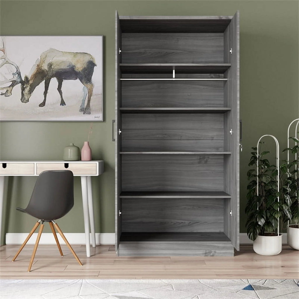 Gray Two Door Armoire Wardrobe with Mirror C245