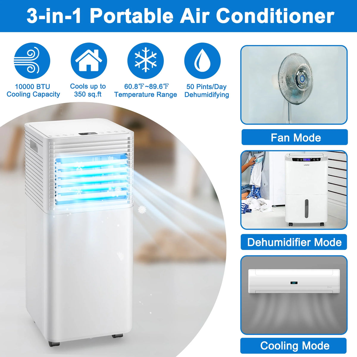 6000 BTU Portable Air Conditioner 3-in-1 Black E65139
