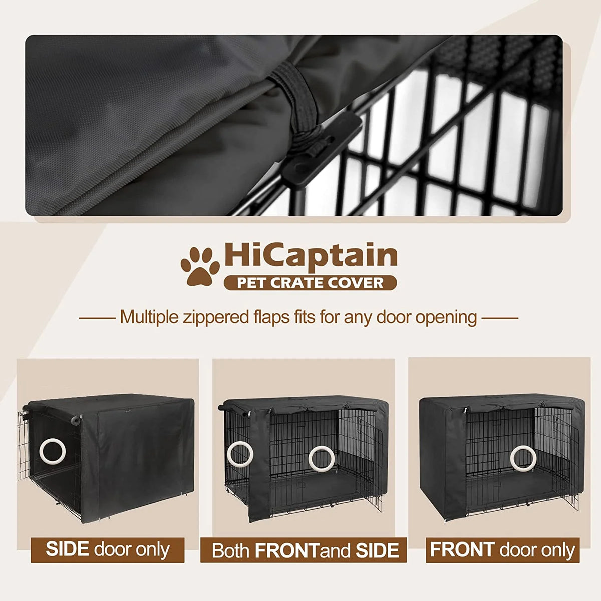 Black Folding Dog Crate Cover for 24 Inch Wire Pet Cage F5455