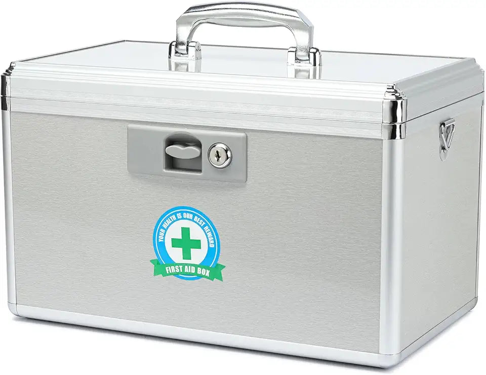 Empty Medicine Box Storage Box Lock Box with Removable Sticker Tray Shoulder Strap X-Large W979