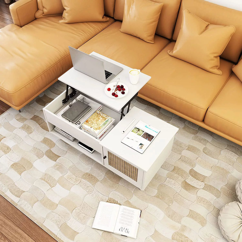 Lift Top Coffee Table with Hidden Compartment White Q665