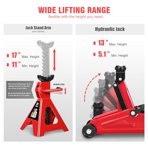 Low Profile Hydraulic Trolley Floor Jack with 2 Ratchet Jack Stands, 2 Ton Capacity G943621