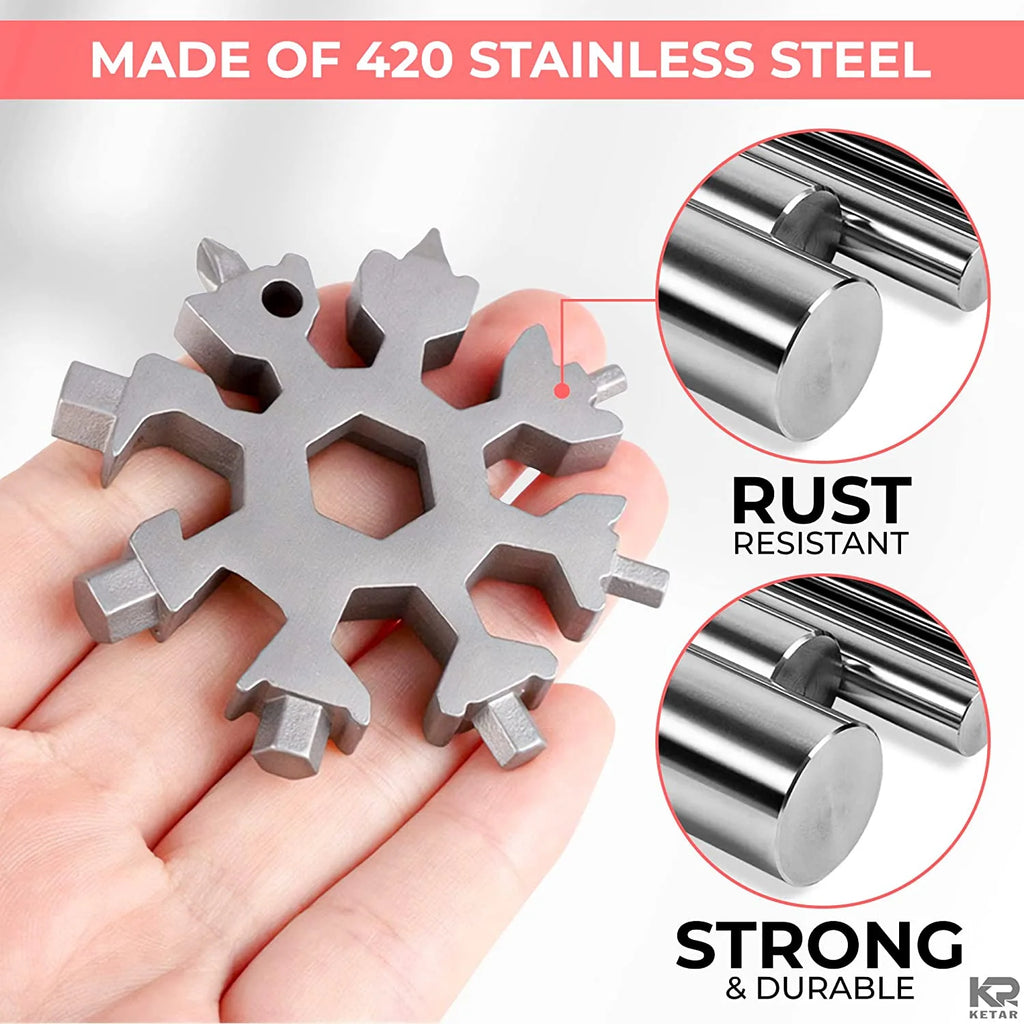 18-in-1 Stainless Steel Snowflake Multitool Keychain C189