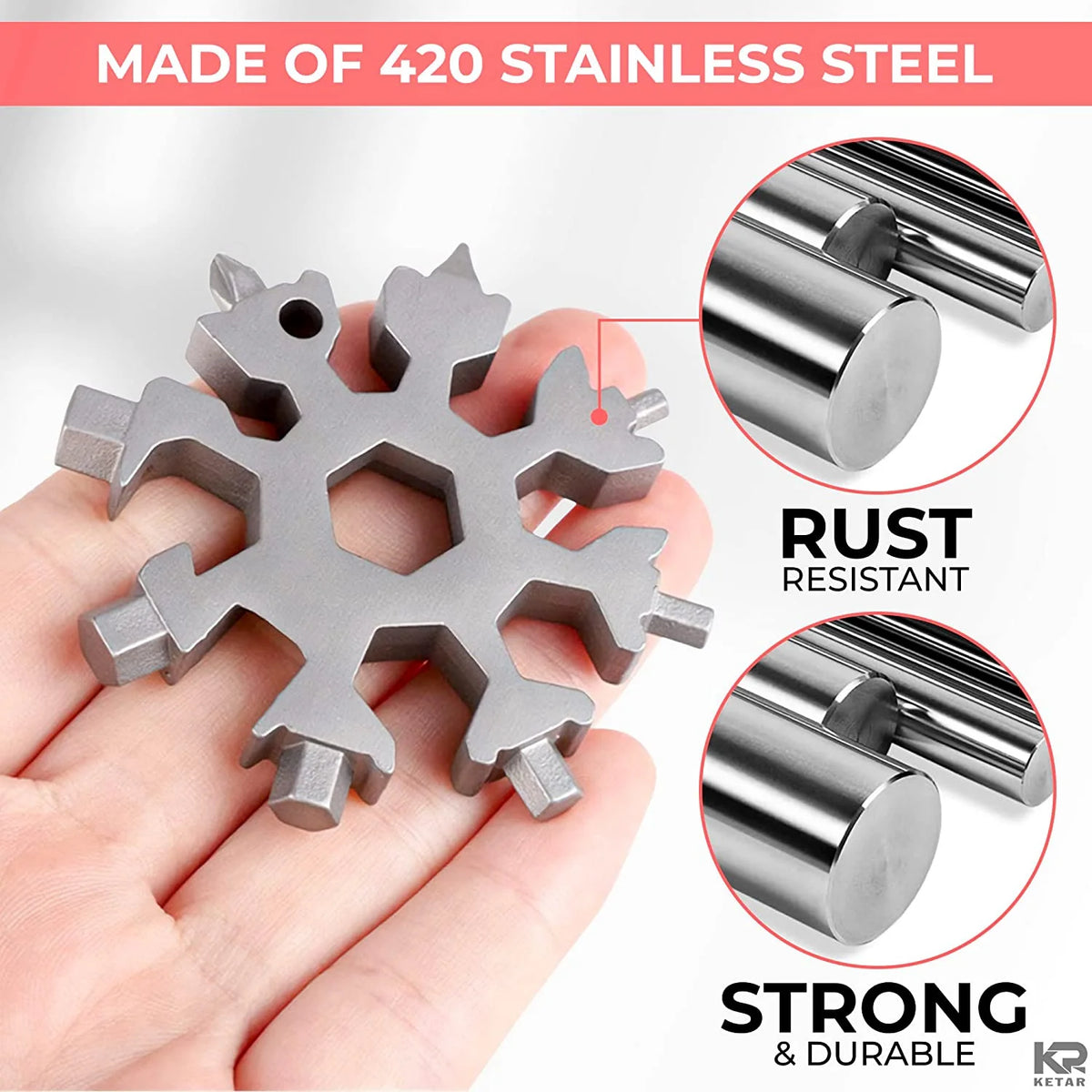 18-in-1 Stainless Steel Snowflake Multitool Keychain C189