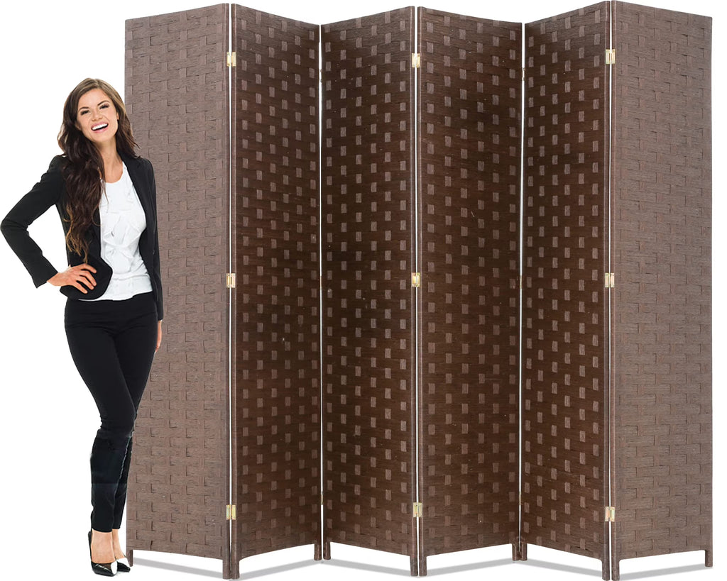 Brown Wood Mesh Folding Room Divider Screen W223