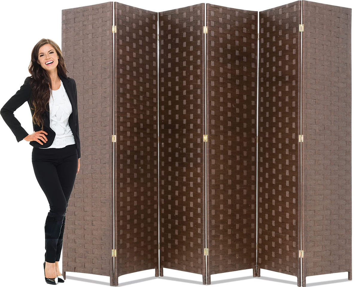 Brown Wood Mesh Folding Room Divider Screen W223