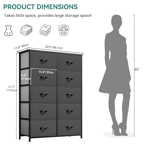 10 Drawer Fabric Storage Dresser with Wooden Top D739