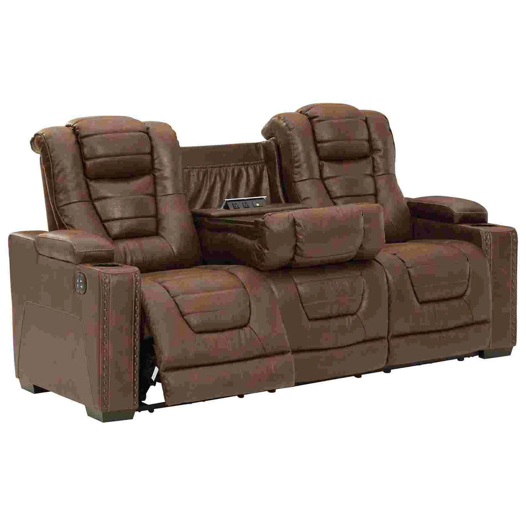 Brown Faux Leather Power Recliner Sofa V2824