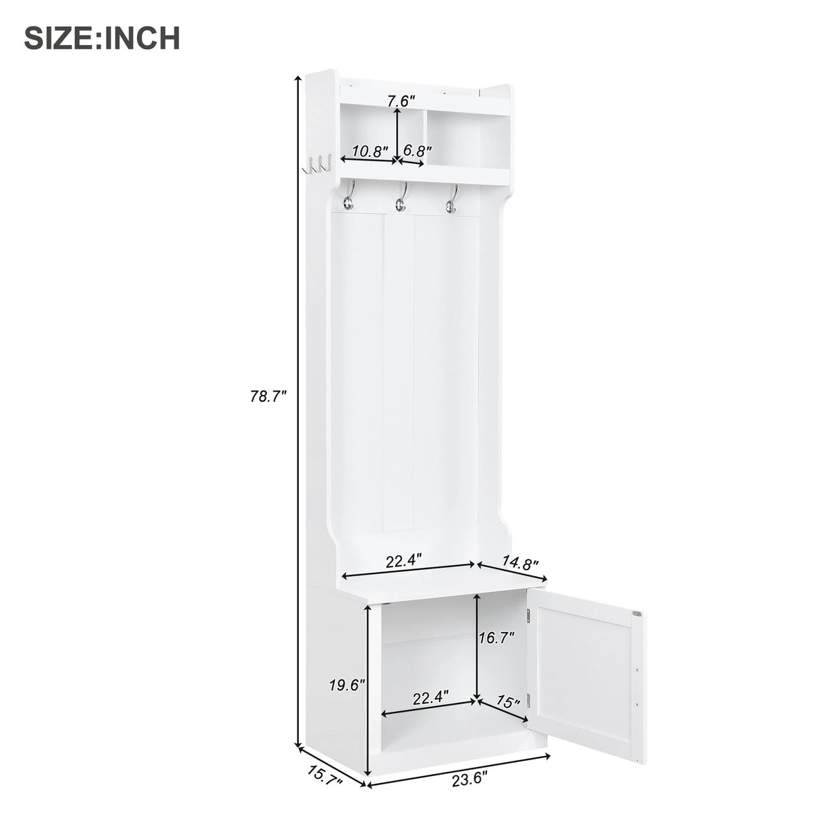 White Storage Bench with Coat Rack H717