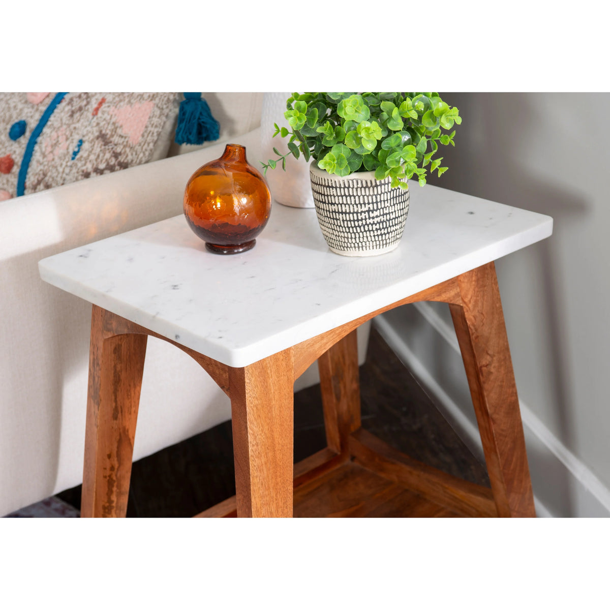 Black Marble and Wood Side Table M81527