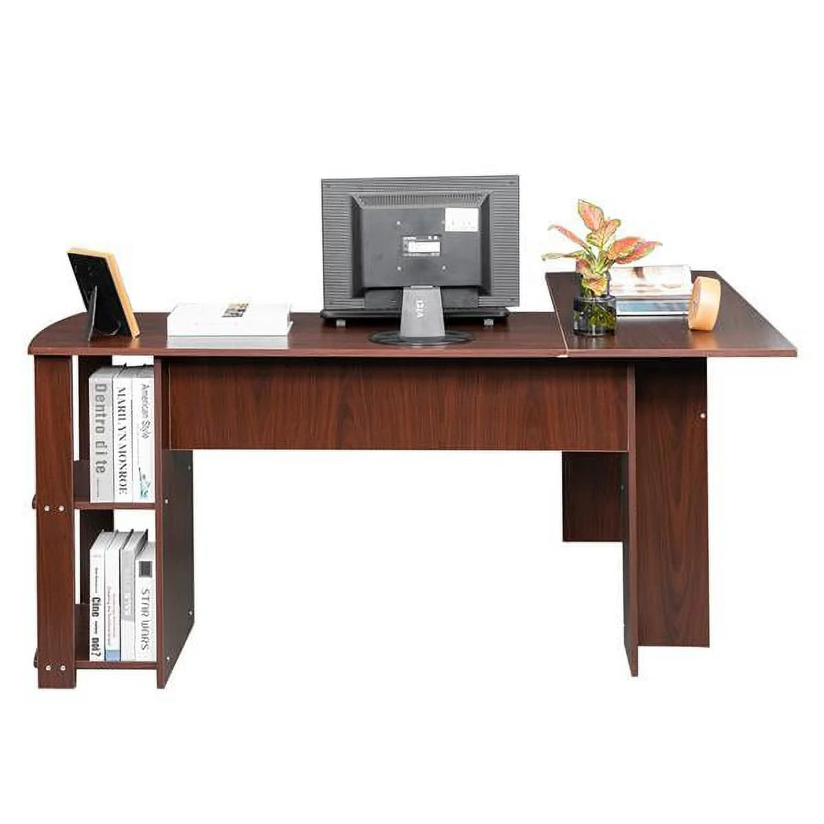 L-Shaped Corner Computer Desk with Bookshelf N1607