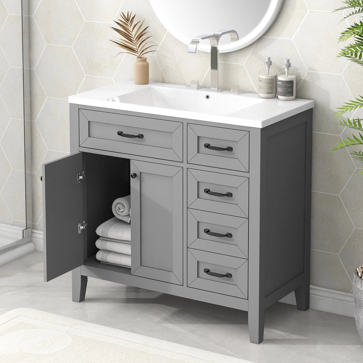 36" Grey Bathroom Vanity with Sink Combo G68731