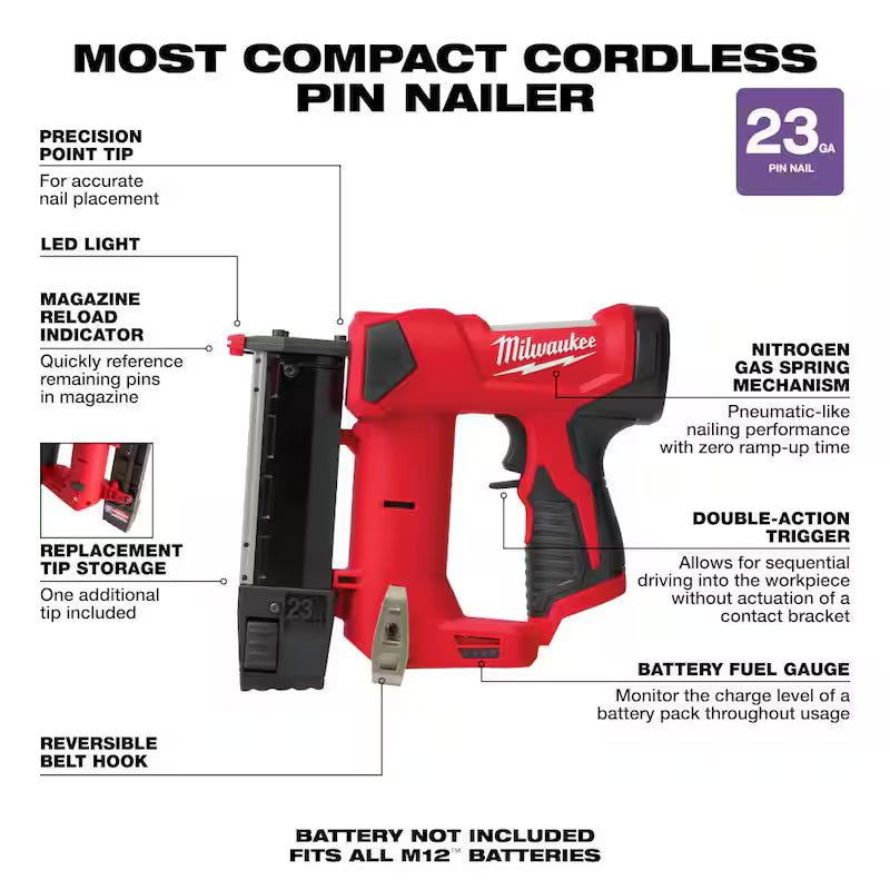 12-Volt 23-Gauge Cordless Pin Nailer with 6.0Ah and 3.0Ah Battery Packs L350748