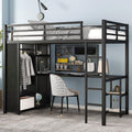 Twin XL Black Metal Loft Bed with Desk and Wardrobe C83650