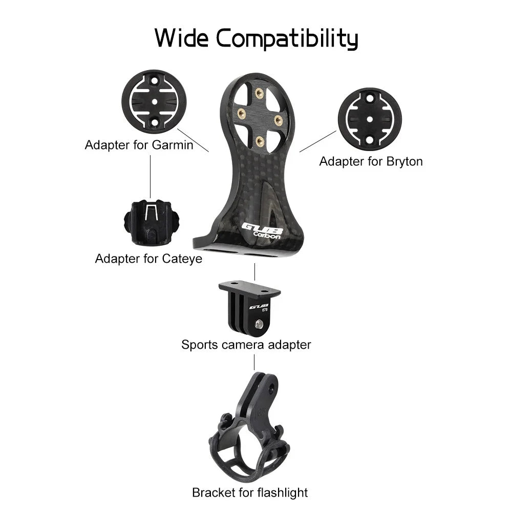 Carbon Fiber Bike Computer Mount Holder with Camera Adapter and Flashlight Holder I83865