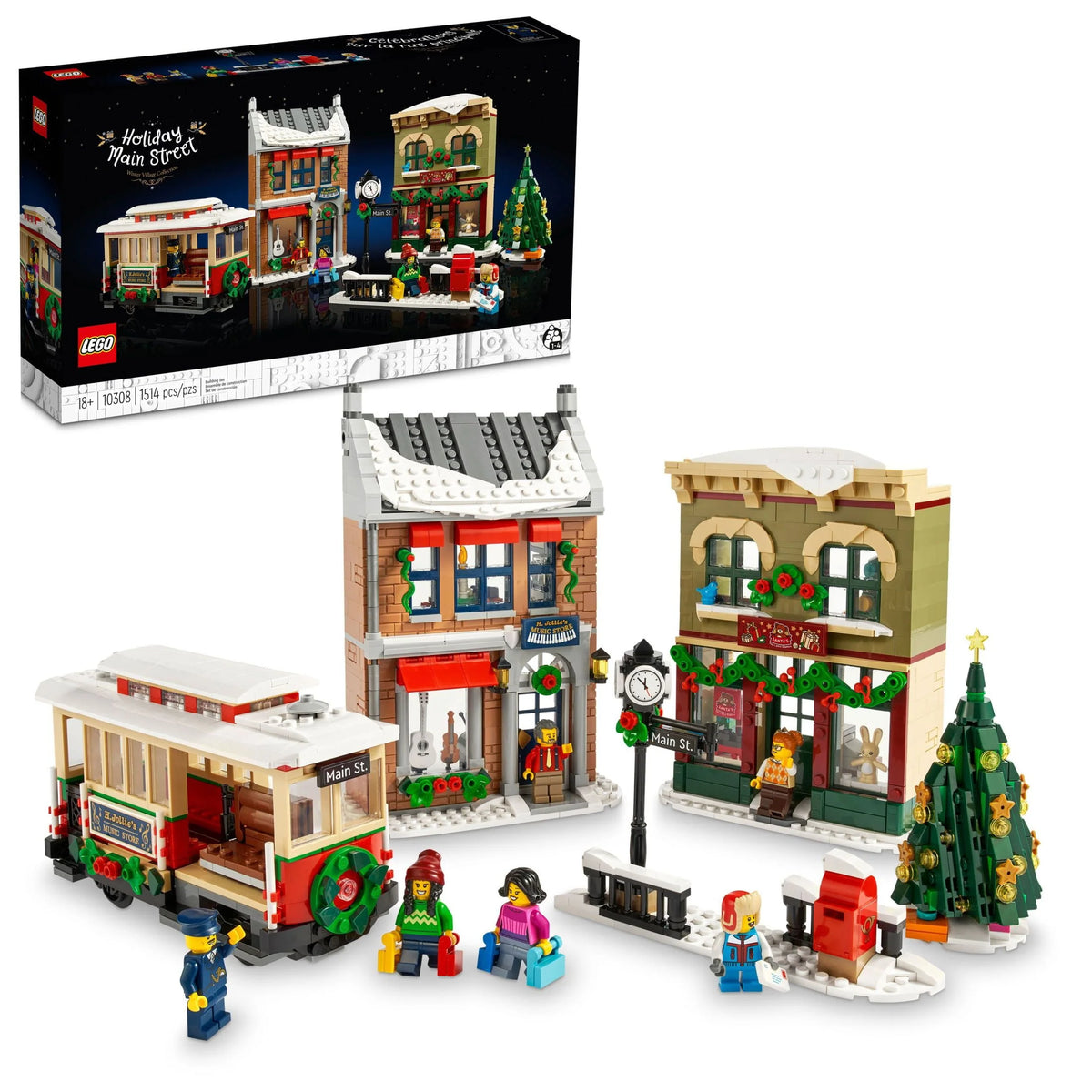Building Set with Shops, Streetcar and 6 Minifigures F65465