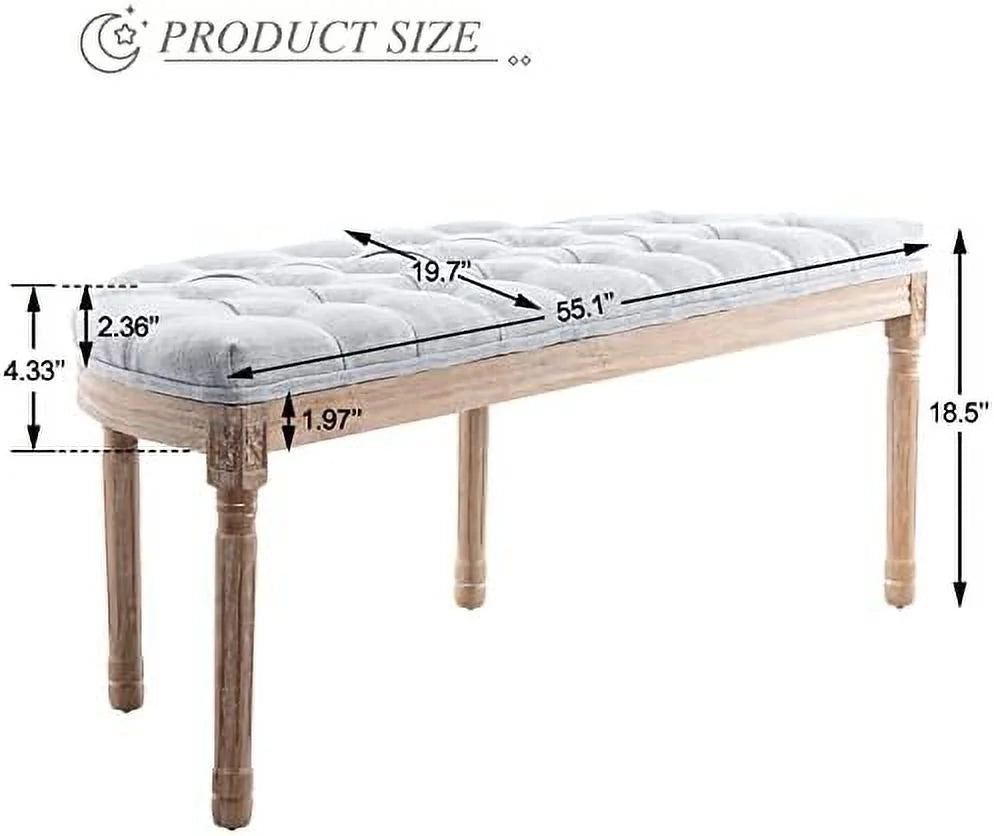 Vintage Upholstered Fabric Bench with Rubberwood Legs F56577