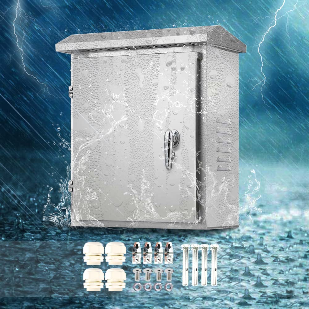 304 Stainless Steel Electrical Enclosure Box 20'' x 16'' x 8'' IP65 Weatherproof with Mounting Plate O987