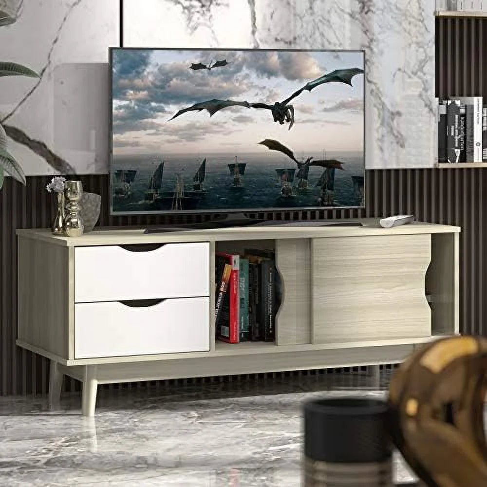 Modern Wood TV Stand with 2 Drawers & 2 Sliding Doors V722711