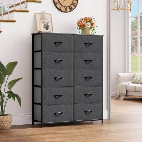 10 Drawer Fabric Storage Dresser with Wooden Top D739