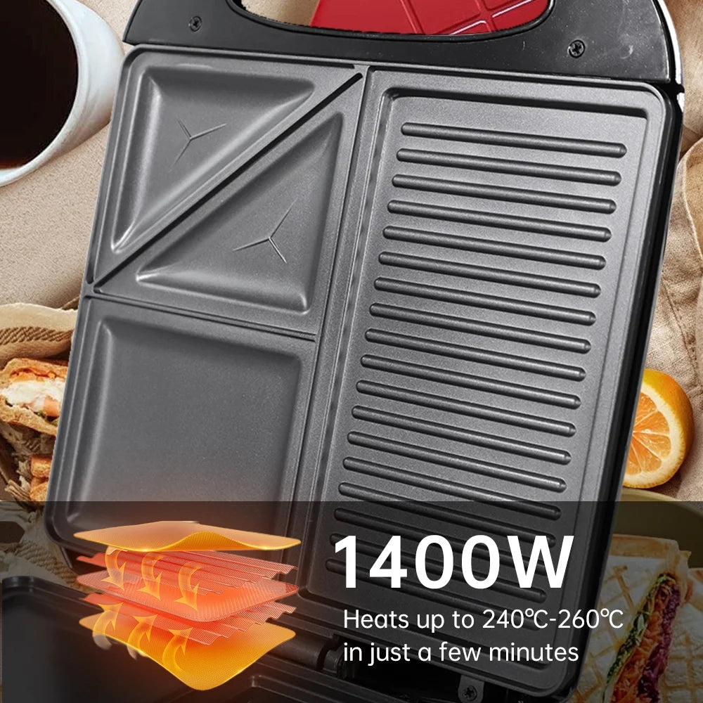 1400W Non-Stick 3in1 Electric Grill Waffle Maker Y605472