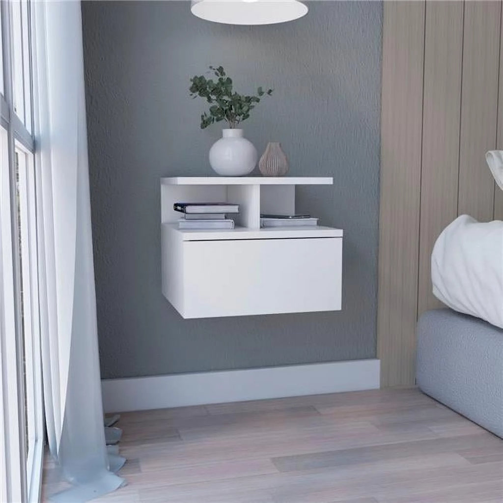 Black Floating Nightstand with Single Drawer and 2-Tier Shelf G49861