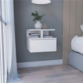 Black Floating Nightstand with Single Drawer and 2-Tier Shelf G49861