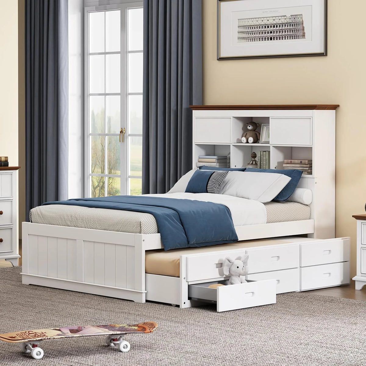 Full Platform Bed with Trundle and 3 Storage Drawers Z398670