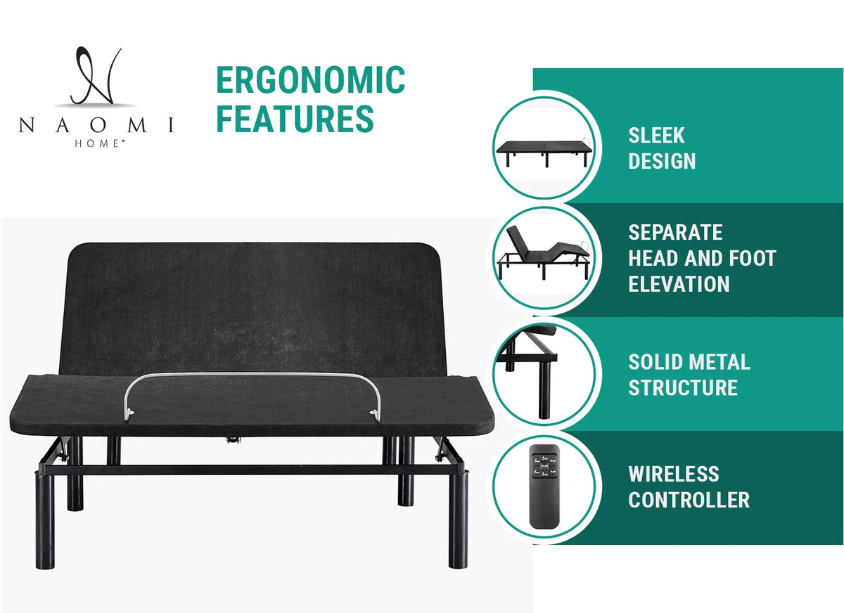 Twin XL Black Adjustable Bed Frame with Remote T216228