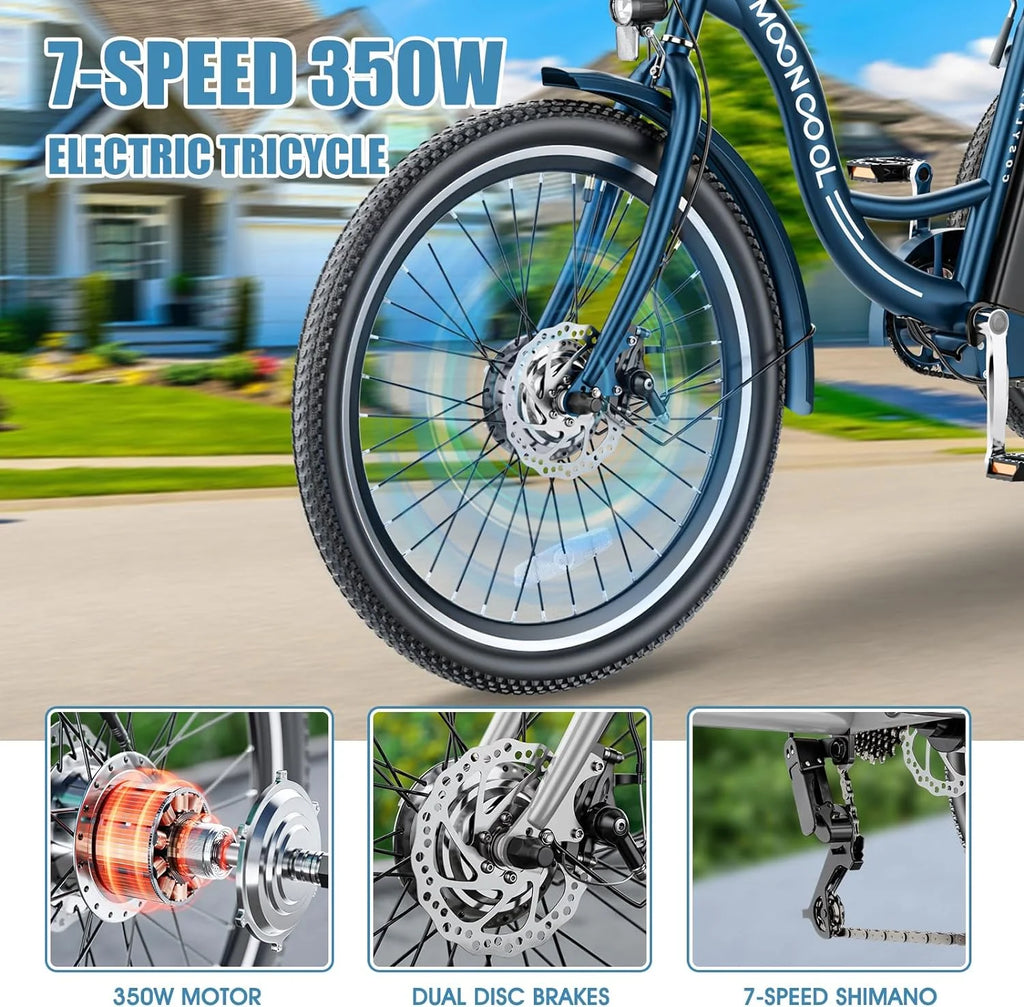 24 26 3 Wheel Electric Tricycle 350W 36V 7 Speeds with Large Basket M4324